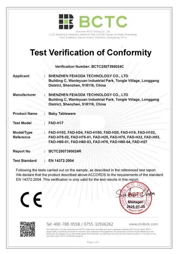 Baby Tableware CE certificate