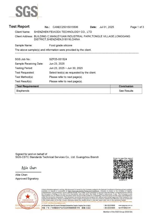 SGS Bisphenols Test Report for Food-Grade Silicone