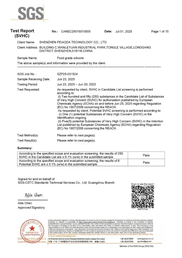 SGS REACH SVHC Test Report for Food-Grade Silicone