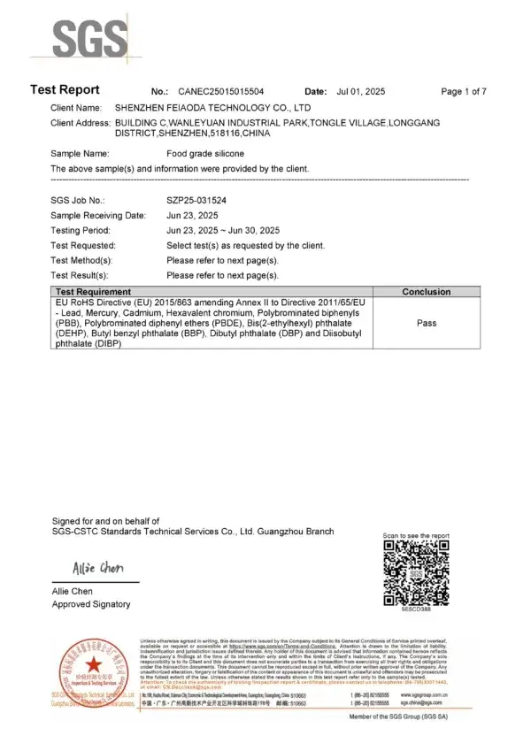 SGS RoHS Test Report for Food-Grade Silicone